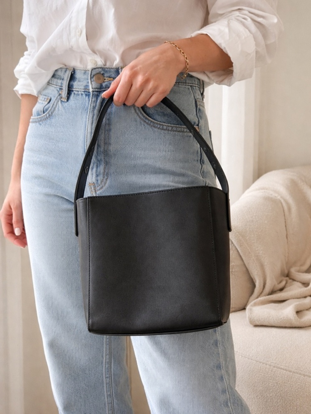French Connection Black Leather Shoulder Bag